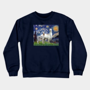 Starry Night by Van Gogh Adapted to Include a Lama Mama & Her Baby Crewneck Sweatshirt